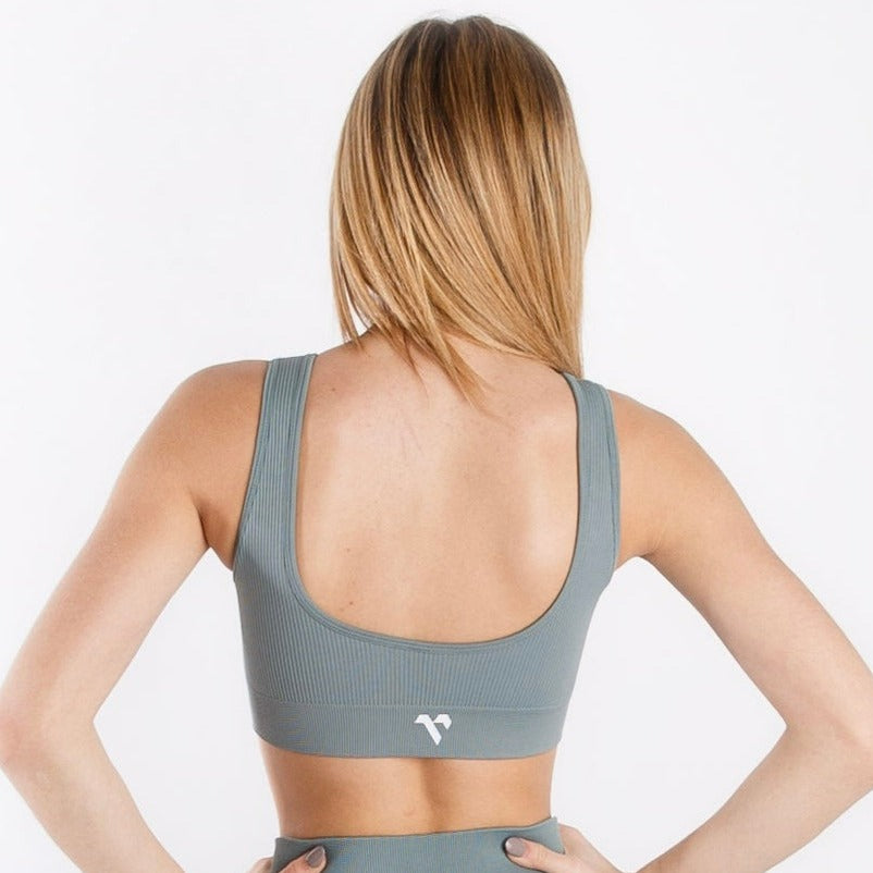 Maddie Key Sleeveless Ribbed Crop - Harbor Blue
