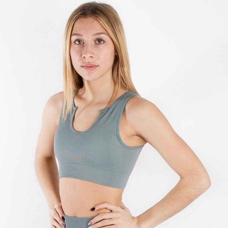 Maddie Key Sleeveless Ribbed Crop - Harbor Blue