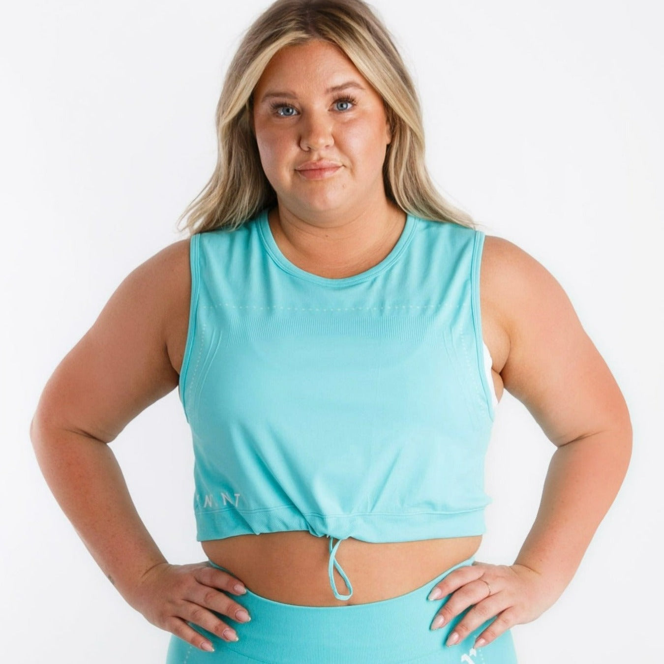 Level Up Drawstring Crop- Misty Teal